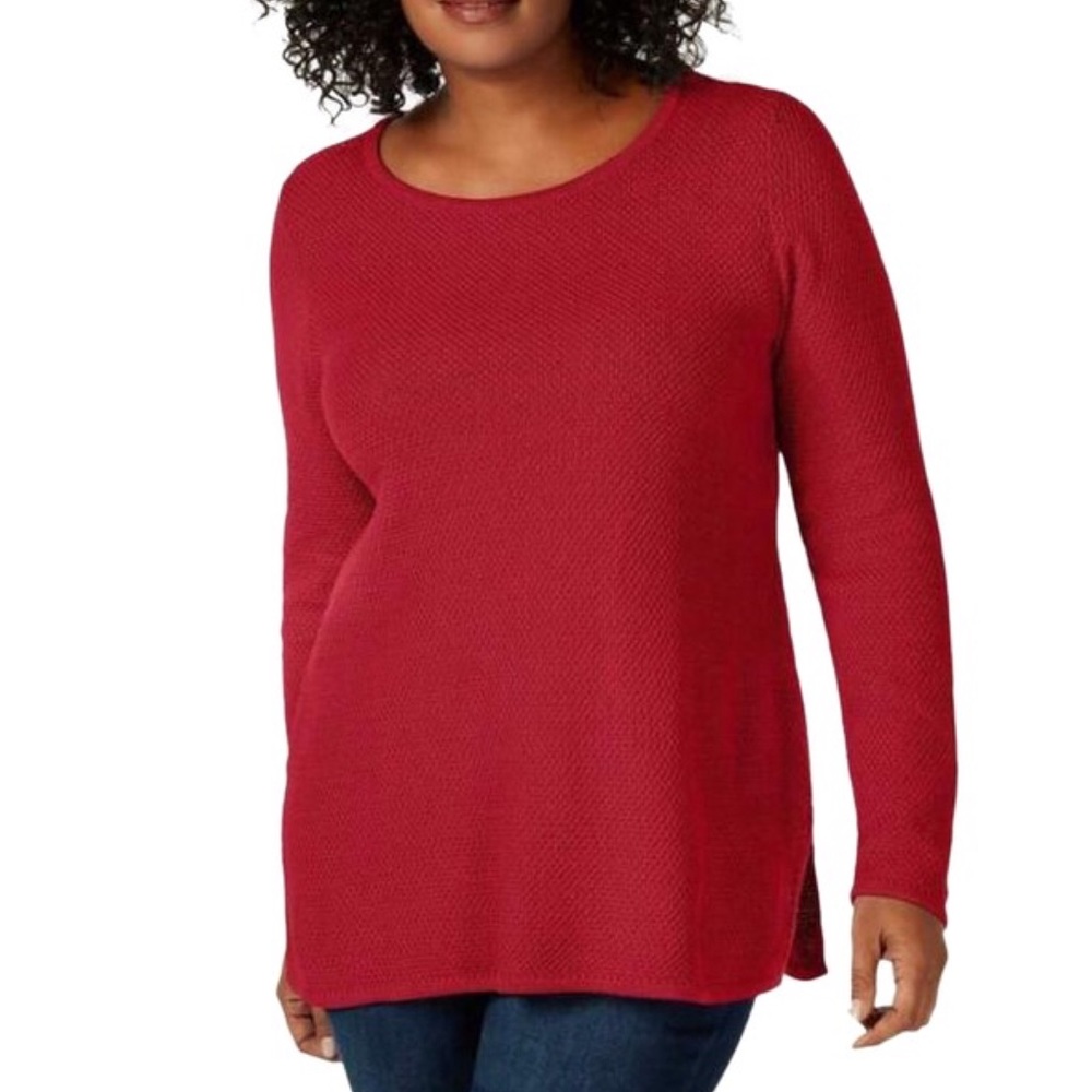 1X 3X Charter Club Red Long Sleeve Sweater Plus